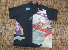 画像2: 着物アロハシャツ　Mサイズ　＃７３５ (2)
