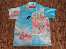 画像2: 着物アロハシャツ　Mサイズ　＃８０５ (2)